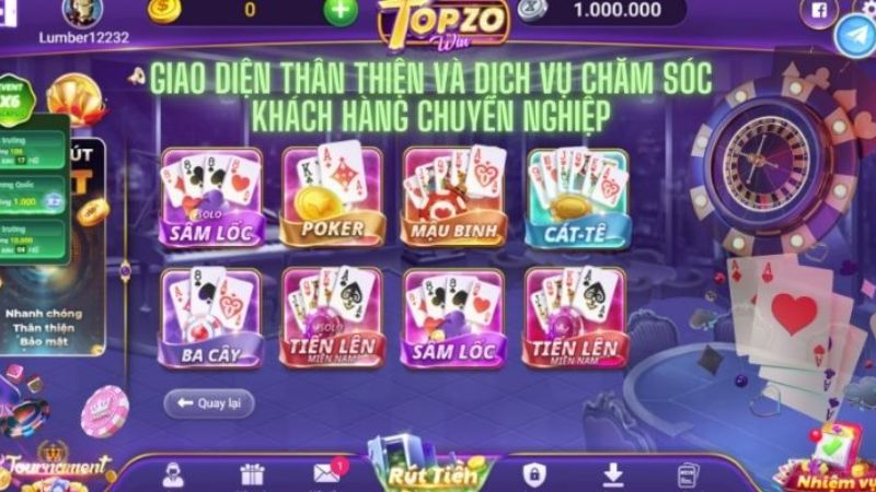 Game bài online tại Topzo mang đến cho người chơi một không gian giải trí tuyệt vời 